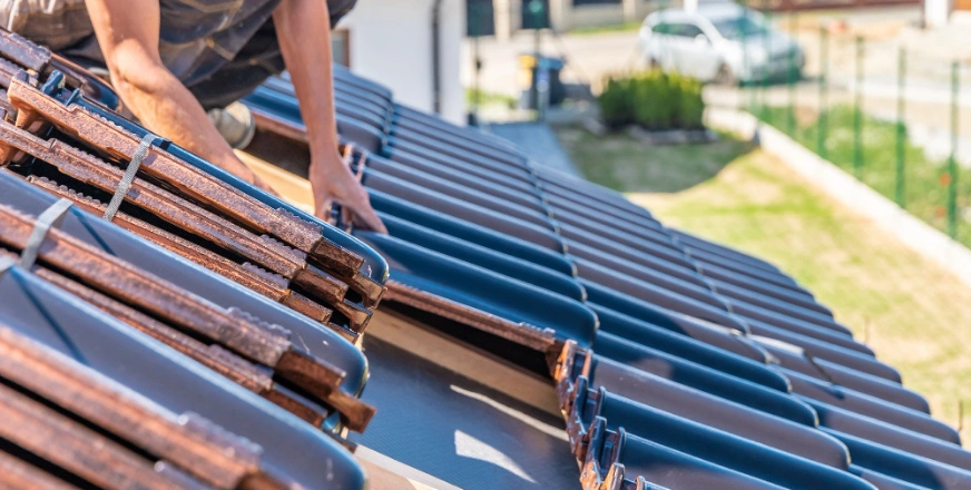 Roof tile installation close-up in Los Angeles roofing project by Best General Contractor LA